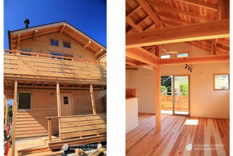 左：「物語のある家」外壁　右：「物語のある家」内装